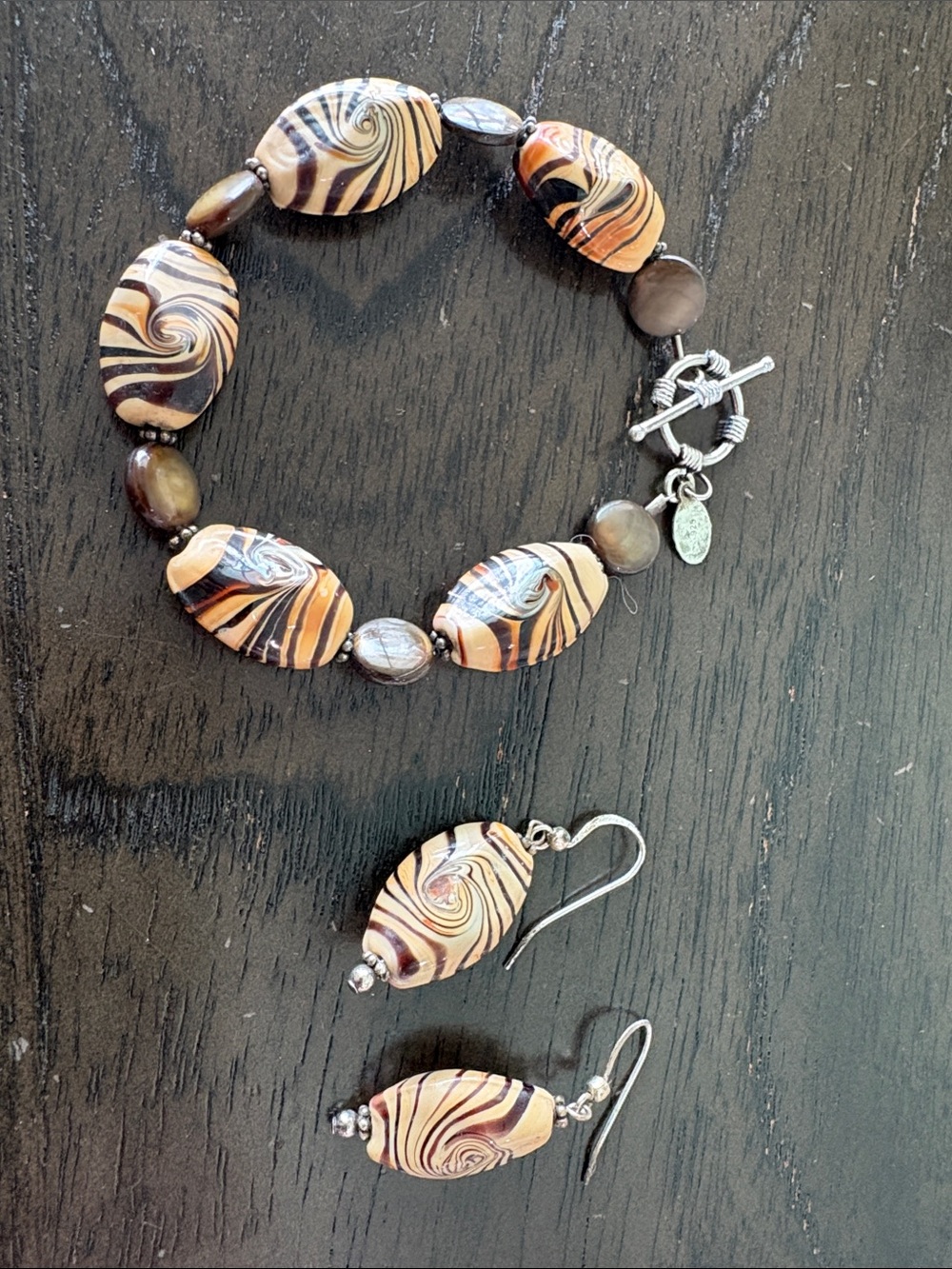 Agate Sterling Silver Bracelet with Matching Earrings Vintage